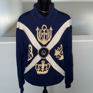 🛑SOLD🛑St John Sport Navy Blue Sweater With Collar  Embellishment Size Medium